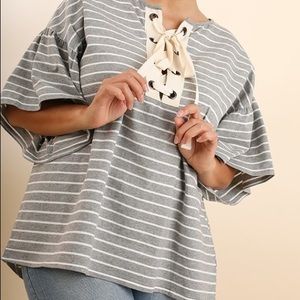 NWT PLUS Gray top with lace-up grommets